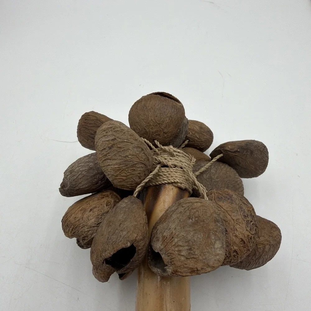 Vintage Natural Seed Pod Rattle Shaker Wooden Handle Percussion Instrument Folk